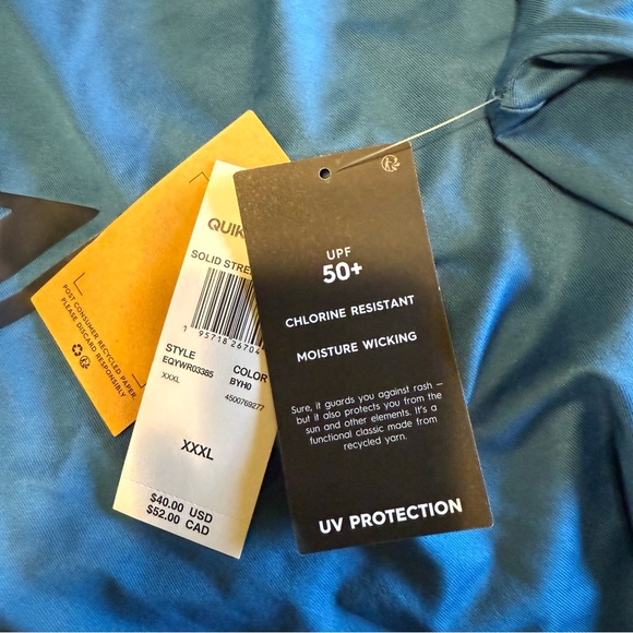 Quiksilver Men's Solid Streak Long Sleeve Rashguard UPF 50+, XXXL, Blue, NWT - Picture 3 of 11